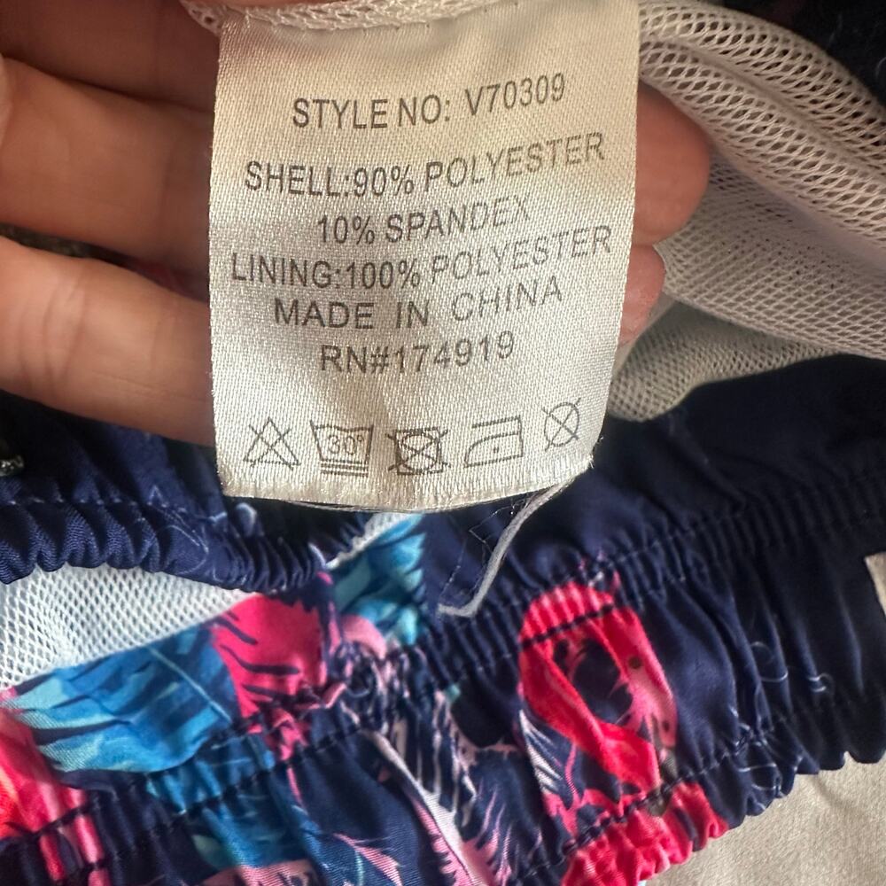 Vintage Summer Navy/Flamingo Print Swim Trunks- L - Picture 5 of 9